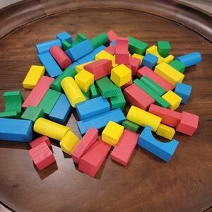 Set of 65 Melissa and Doug Wooden Blocks.  Various shapes and sizes